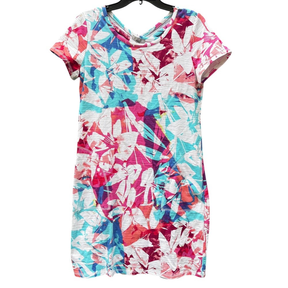 Talbots Womens Small T-Shirt Dress Pink Blue Floral UPF 50+ Sun Protection Beach